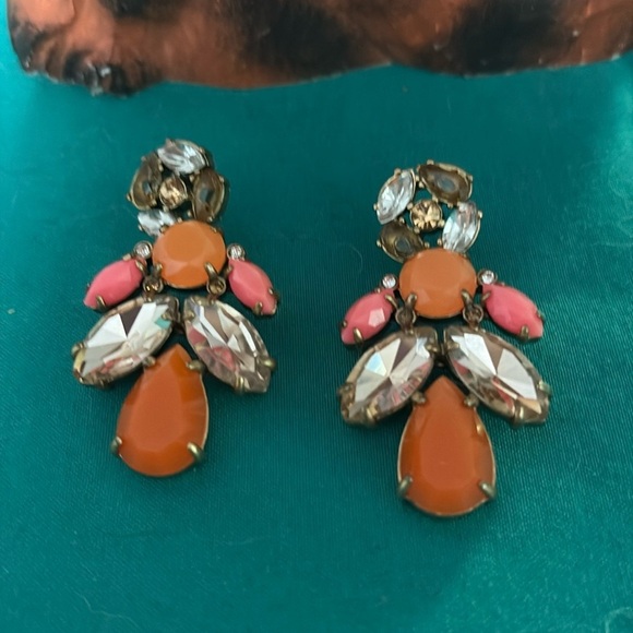 Stella and Dot Orange and Pink gemstone convertible earrings 2” EUC - Picture 1 of 4